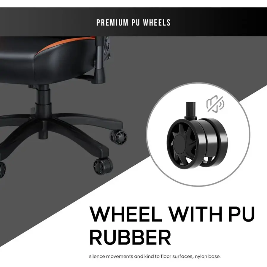 Anda Seat Luna Large Gaming Chair | Ergonomic Reclining Design, PVC Leather, Heavy Duty Neck and Back Support, Rocking Function, Black and Orange, Free Shipping