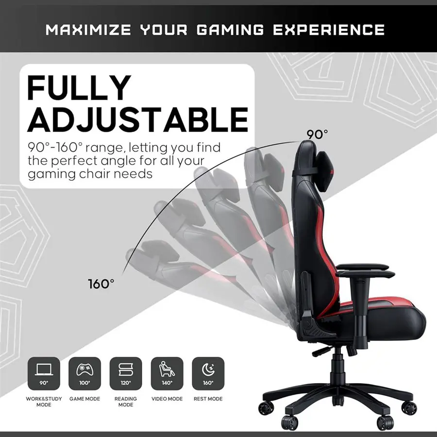 Anda Seat Luna Large Gaming Chair | Ergonomic Reclining Design, PVC Leather, Heavy Duty Neck and Back Support, Rocking Function, Black and Red,, Free Shippin