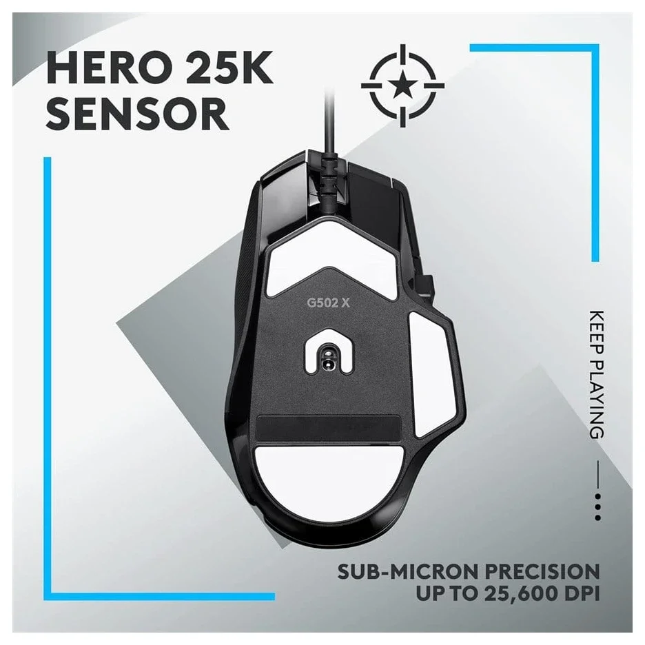 Logitech G502 X Gaming Mouse Wired | HERO 25K Sensor, LIGHTFORCE Switches, Dual-Mode Scroll Wheel, 89 Grams, Black 910-006142