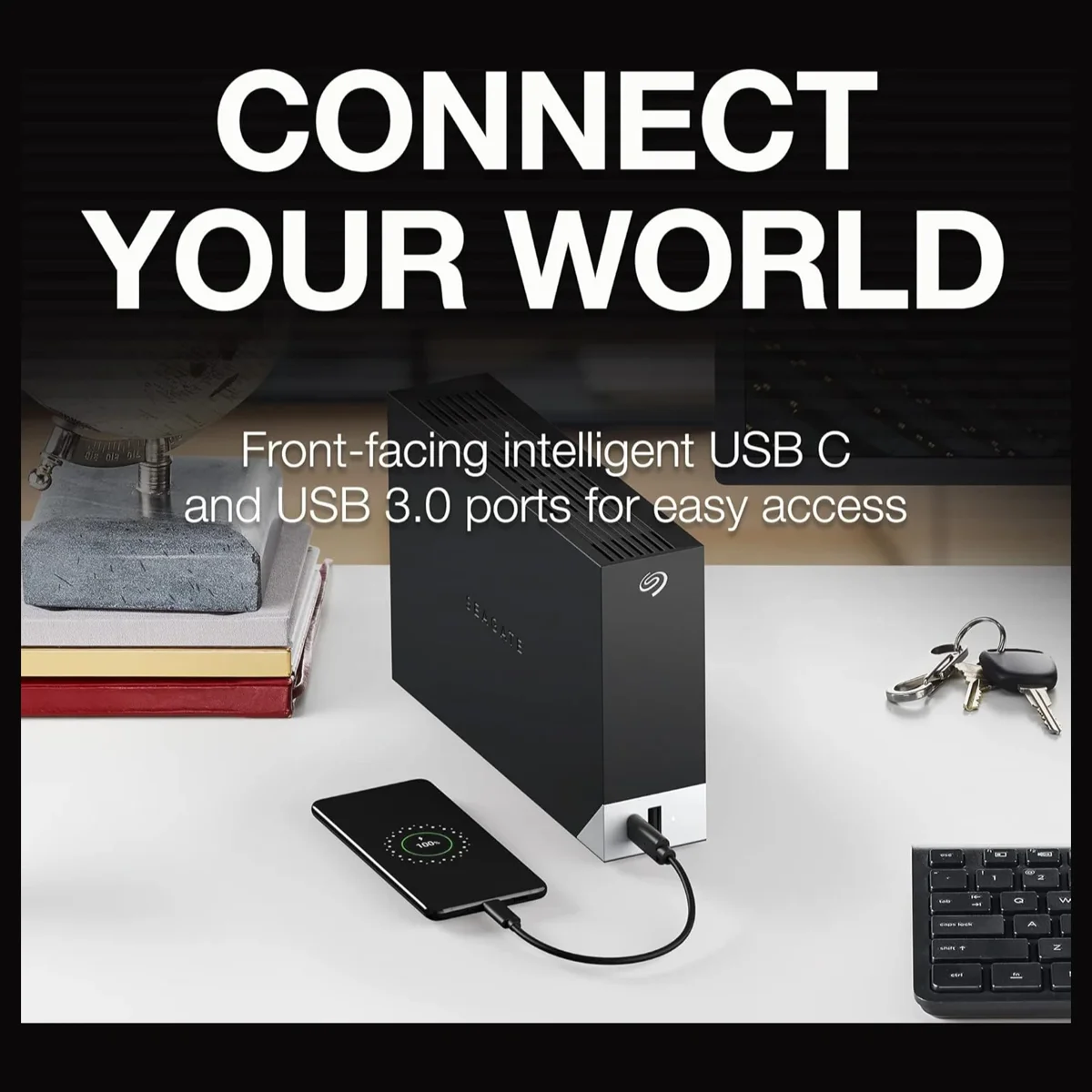 Seagate One Touch Hub | 4TB, USB-C and USB 3.0, Password Protection, STLC4000400
