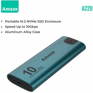 Amaze A220 Portable M.2 NVMe SSD Enclosure 10Gbps | Aluminum Alloy, Tool-Free, Type-C Cable Included