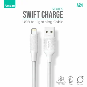 Amaze A24 Swift Series USB to Lightning Cable 2.4A Fast Charging | 1m Length, Apple Compatible