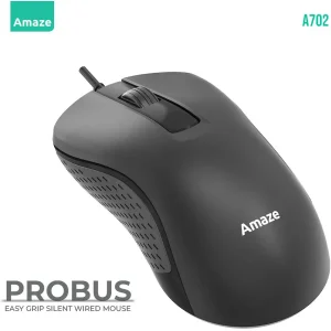 Amaze Probus A702 Wired Mouse | 1200 DPI, 3D Function Buttons, Silent Touch, Ergonomic Easy-Grip Design, Lightweight, Black