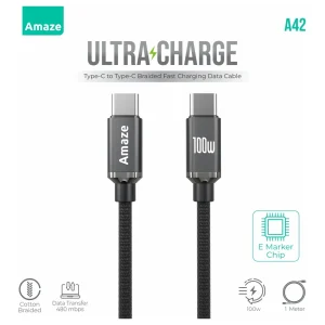 Amaze Ultra Charge Type C to Type C Cable | 100W PD, 1m, A42 Black