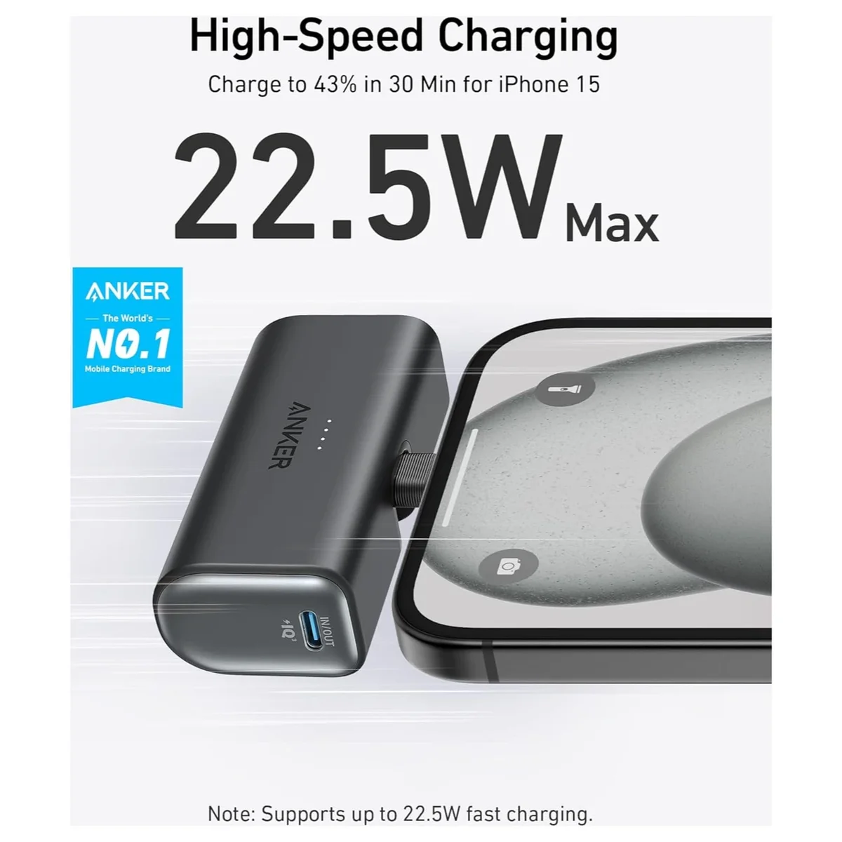 Anker Nano Power Bank | 5000mAh, 22.5W, Built-In USB C Connector, Black - Image 4