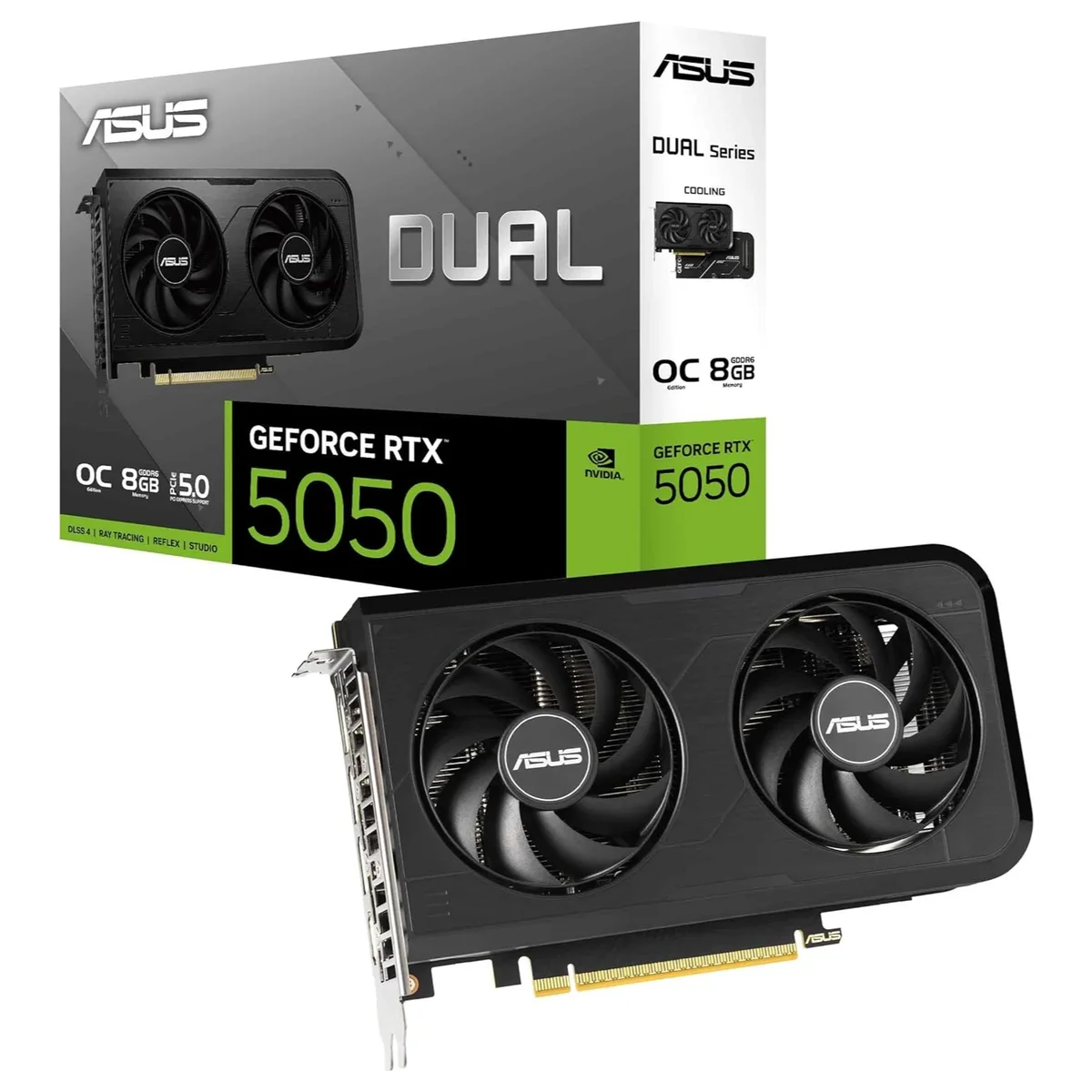 ASUS Dual GeForce RTX 5050 Graphics Card | 8GB GDDR6 PCI Express 5.0, OC 2677MHz, HDMI 2.1b DisplayPort 2.1b, 2 Slot, DUAL-RTX5050-O8G
