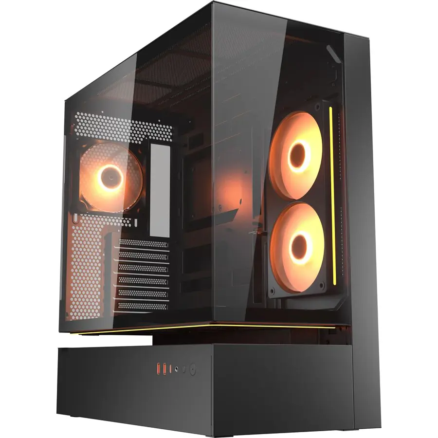 Cougar CFV235 PC Case | Central Floating Ventilation, Aurora RGB Lighting, Unity 240 ARGB Fans, Supports Up To 430mm GPU, Glass Front Panel, Black