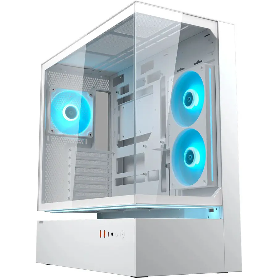Cougar CFV235 PC Case | Central Floating Ventilation, Aurora RGB Lighting, Unity 240 ARGB Fans, Supports Up To 430mm GPU, Glass Front Panel, White