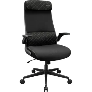 Cougar Stryder Ergonomic Chair | Adjustable Headrest, Multi-Density Foam Seat, Flip-Up Armrest, Ergonomically Contoured Lumbar Support, Imitation Linen, Black, Free Shipping