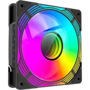 GameMax FN12A-C8I-R 120mm ARGB PC Case Fan Black Reversible Blades Infinity Mirror Center 5V 3pin Aura Sync 800-1600 RPM 4pin PWM