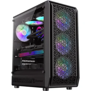 GameMax Forge AB ARGB Mid Tower ATX Gaming Case 6 ARGB Fans Pre-Installed Up To 360mm Radiator Support Full View Tempered Glass Panel Dense Mesh Dust Filter Design Black