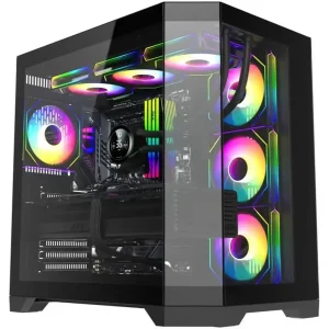 GameMax Hype-A BK Mid-Tower ATX Computer Case | 4xPWM ARGB Fans, Support 4090 GPU, Up To 360mm Radiator, 3-Sided Tempered Glass, Black