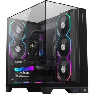 GameMax Infinity Pro BK | Mid-Tower ATX Gaming PC Case, 5xARGB Fans, Up To 360mm Radiator Support, Supports BTF Motherboard, 3-Side Tempered Glass Panel, Black