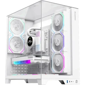 GameMax Infinity Pro WH | Mid-Tower ATX Gaming PC Case, 5xARGB Fans, Up To 360mm Radiator Support, Supports BTF Motherboard, 3-Side Tempered Glass Panel, White