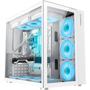GameMax Infinity WH Gaming Computer Case ATX Mid Tower Dual Tempered Glass Panels Supports Up To 10 Fans Large Mesh Airflow White (Fans Not Included)