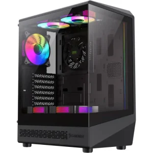 GameMax Vista COC AB ATX Mid Tower Gaming Case Front and Side Tempered Glass Panels 5x120mm ARGB Fans Patented COC Cooling Fan Up To 240mm Radiator Support Black