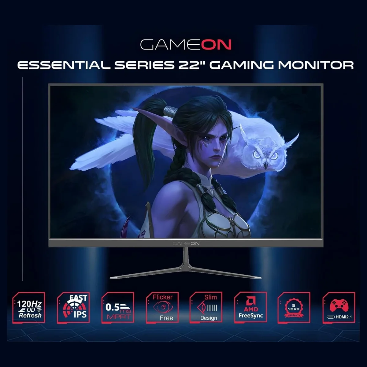 GAMEON GOES22FHD120IPS Monitor | 22-Inch Full HD 1920x1080 120Hz 0.5ms IPS HDMI 2.1 FreeSync NVIDIA G-Sync Compatible PS5 Supported HDR, Black - Image 4