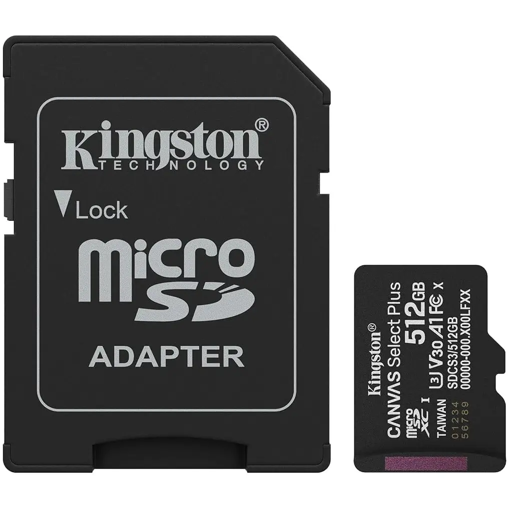 Kingston Canvas Select Plus MicroSD Memory Card | 512GB, Read Up To 150MB/s, V30 A1 UHS-I, With SD Adapter, SDCS3/512GB