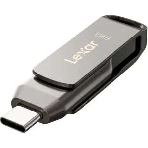 Lexar JumpDrive Dual Drive D400 USB 3.2 Type-C 2-in-1 Flash Drive 64GB | Up To 130MB/s, 256-bit AES Encryption, Key Ring Loop