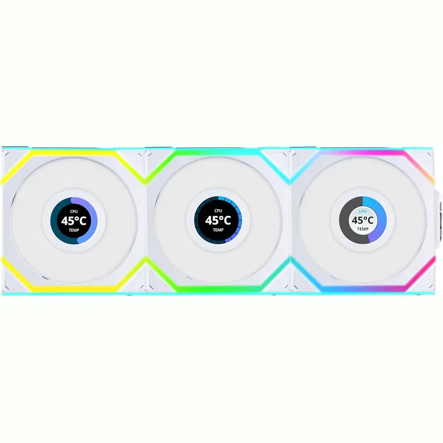 Lian Li UNI FAN SL Wireless LCD 3x120mm White Case Fan | L-Wireless Sync, Dual Light Zones, Interlocking Design