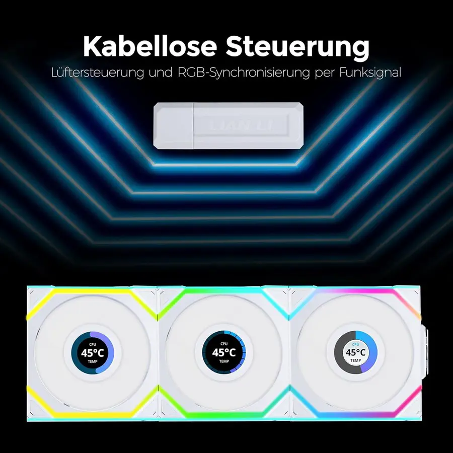 Lian Li UNI FAN SL Wireless LCD 3x120mm White Case Fan | L-Wireless Sync, Dual Light Zones, Interlocking Design - Image 4