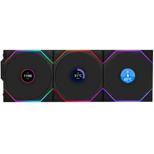 Lian Li UNI Fan TL LCD Wireless 120 Triple Pack Black | 2.4GHz Wireless, ARGB, Infinity Mirror, 1.6 Inch LCD, Controller Included