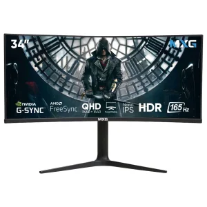 MXG G34WIC-65 Curved Nano IPS Ultrawide Monitor | 34", 3440x1440, 165Hz, 1ms MPRT, 10-Bit 99% DCI-P3 100% sRGB, G-Sync and FreeSync, Black