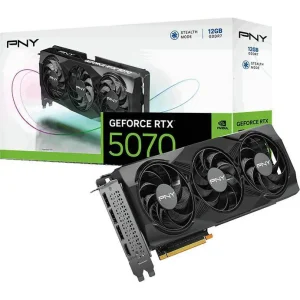 PNY GeForce RTX 5070 Triple Fan Graphics Card | 6144 CUDA Cores, 2.51GHz Boost, 12GB GDDR7, 192-bit, PCIe 5.0, 3x DisplayPort 2.1b, HDMI 2.1b, VCG507012TFXPB1