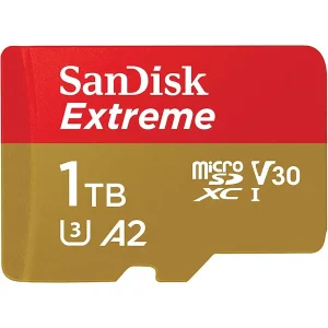 SanDisk Extreme microSDXC UHS-I Memory Card 1TB | Up To 190MB/s Read, C10 U3 V30 A2, With Adapter, Gold/Red, SDSQXAV-1T00-GN6MA