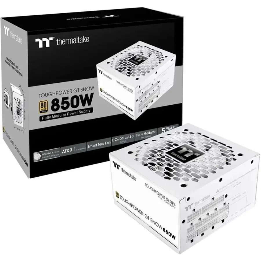 Thermaltake ToughPower GT 850W Power Supply | ATX 3.1, PCIe Gen 5.1, Fully Modular, 80 Plus Gold, Snow