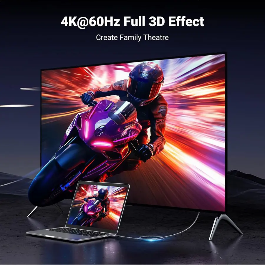 UGREEN 25491 DisplayPort 1.2 to HDMI Cable 3 Meter | 4K@60Hz, HDR10, 18Gbps, Active Chipset, Nylon Braided, Aluminum Alloy Connectors - Image 3