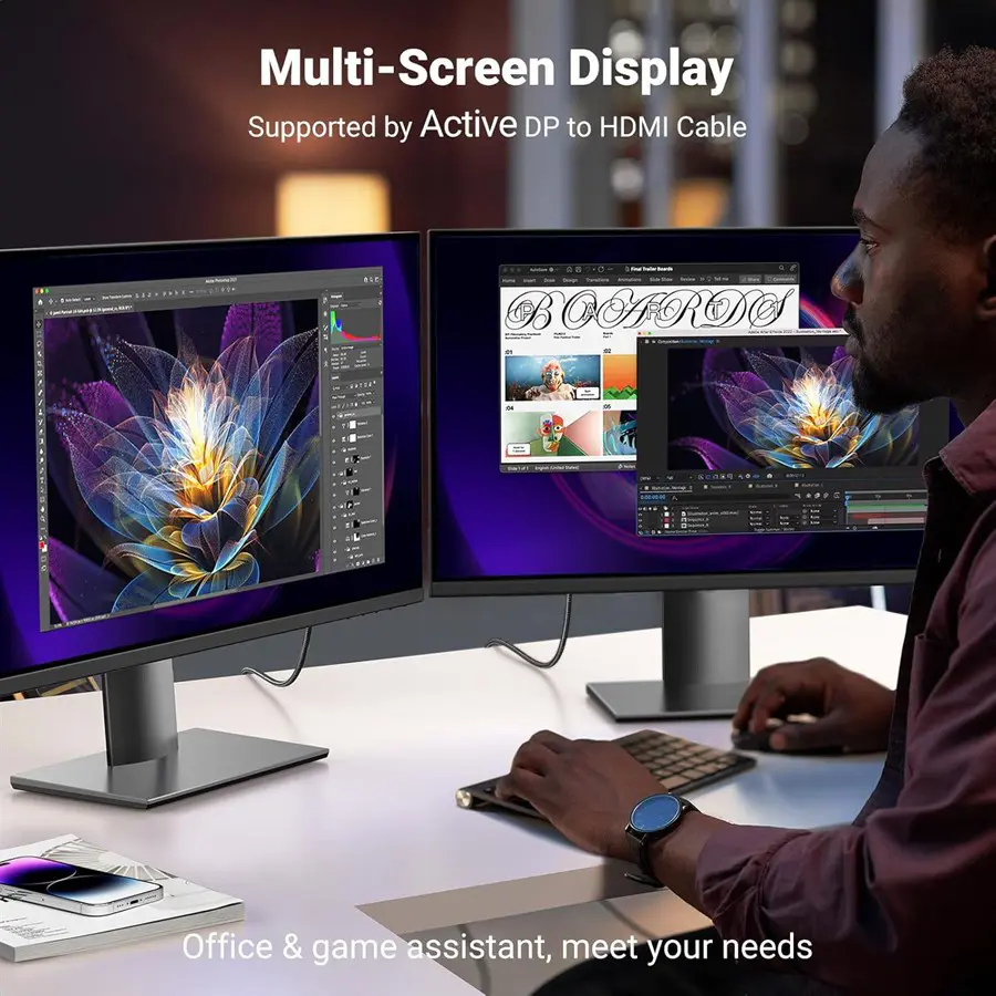 UGREEN 25491 DisplayPort 1.2 to HDMI Cable 3 Meter | 4K@60Hz, HDR10, 18Gbps, Active Chipset, Nylon Braided, Aluminum Alloy Connectors - Image 4