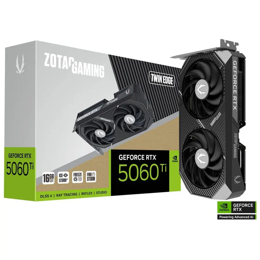 ZOTAC GAMING GeForce RTX 5060 Ti 16GB Twin Edge Graphics Card | 4608 CUDA Cores, 2572 MHz, 128-bit GDDR7, PCIe 5.0 x8, IceStorm 2.0 Cooling - Image 3